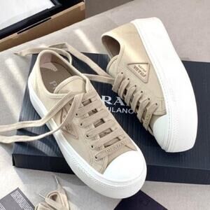 PRADA Cord Laced Platform Triangle Logo Sneakers Tennis Shoes 40